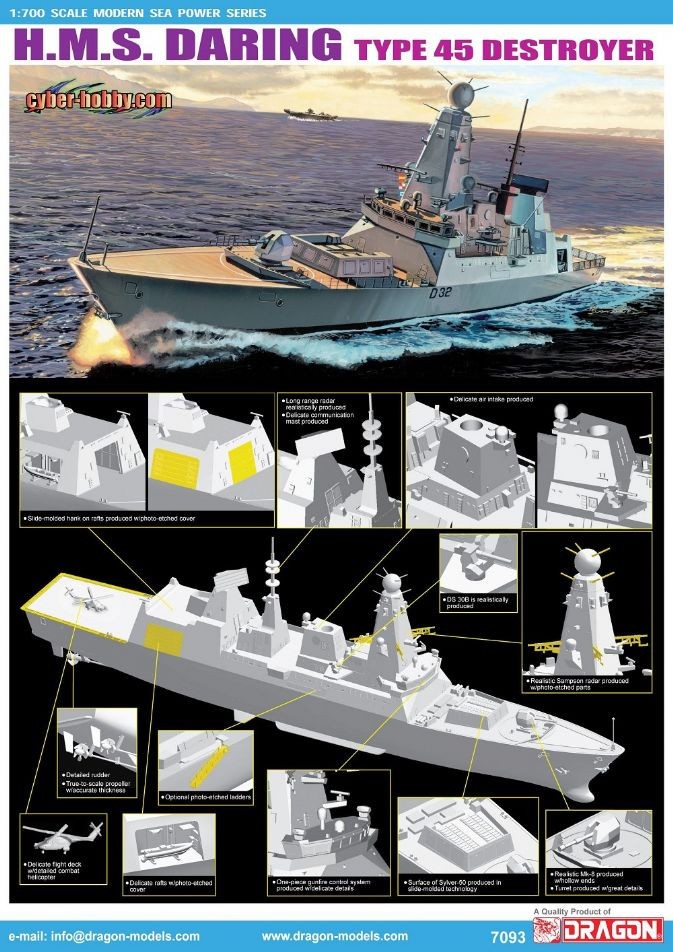 Maquette Dragon Cyber-Hobby, le destroyer HMS Daring de type 45, conti