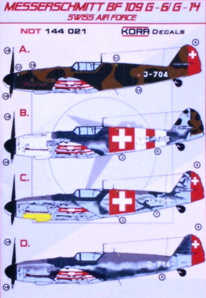  Kora Décal Messerschmitt Bf-109G-6 / G-14 Forces aériennes suisses-1/