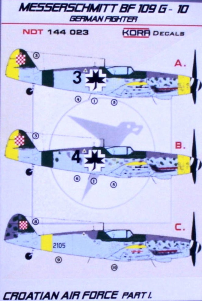  Kora Décal Messerschmitt Bf-109G-10 Forces aériennes croates, partie 