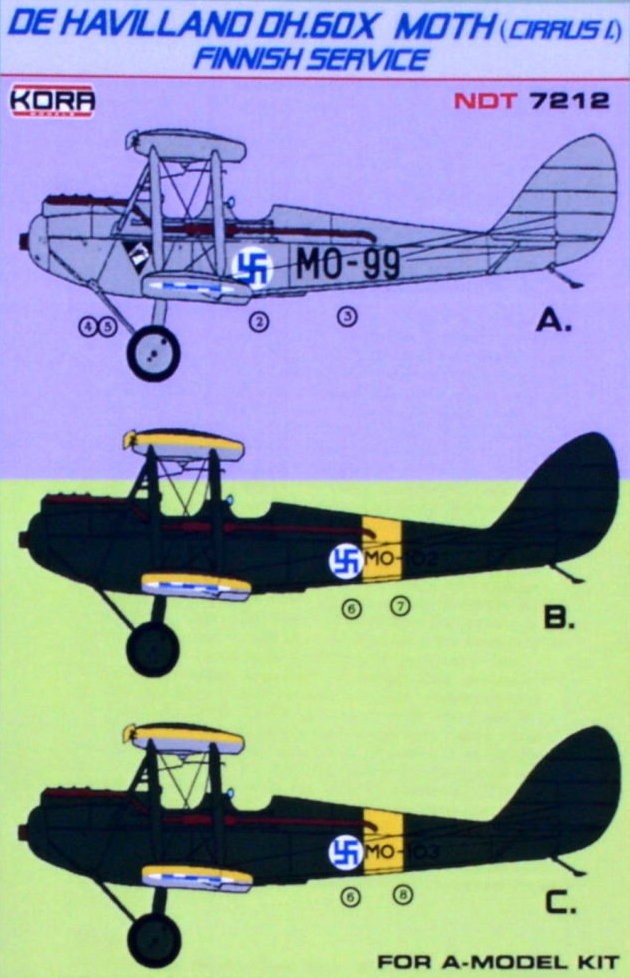  Kora Décal de Havilland DH.60X Moth Finnish Service-1/72 - Accessoire