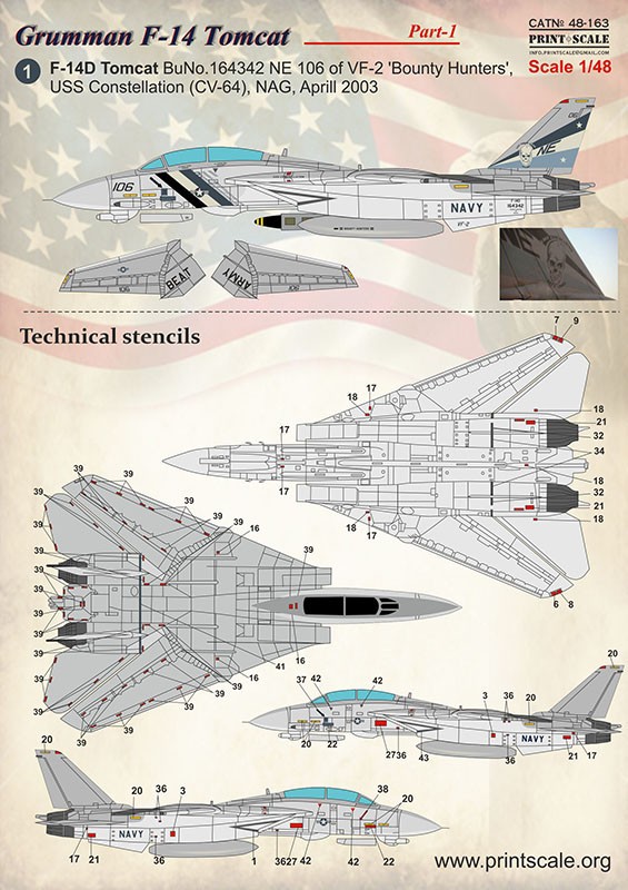  Print Scale Décal Grumman F-14D Tomcat, partie 1 1. F-14D Tomcat, BuN