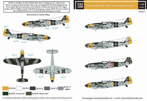  SBS Model Décal Messerschmitt Bf-109G-10 Armée de l'Air Hongroise- 1/