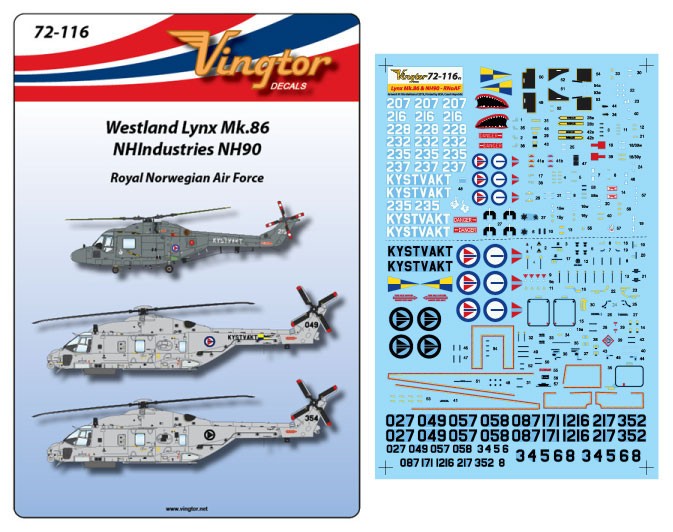  Vingtor (late sheets) Décal Réimprimé! Westland Lynx Mk.86 et NHIndus