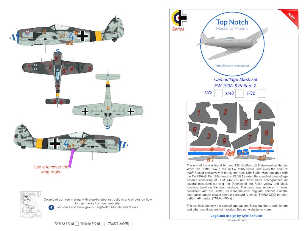  Top Notch Focke-Wulf Fw-190A-8 série masque de peinture modèle de mas