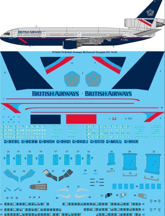  26 Decals Décal British Airways Landor McDonnell-Douglas DC-10-30 déc