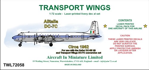  AIM - Transport Wings Décal Alitalia Douglas DC-7C (vers 1962)-1/72 -