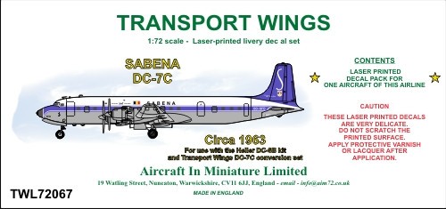  AIM - Transport Wings Décal SABENA Douglas DC-7C (vers 1963)-1/72 - A