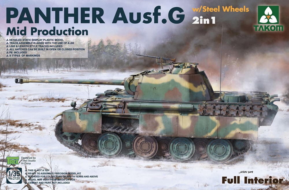 Maquette Takom Pz.Kpfw.V Ausf.G Panther Mid avec roues en acier 2 en 1