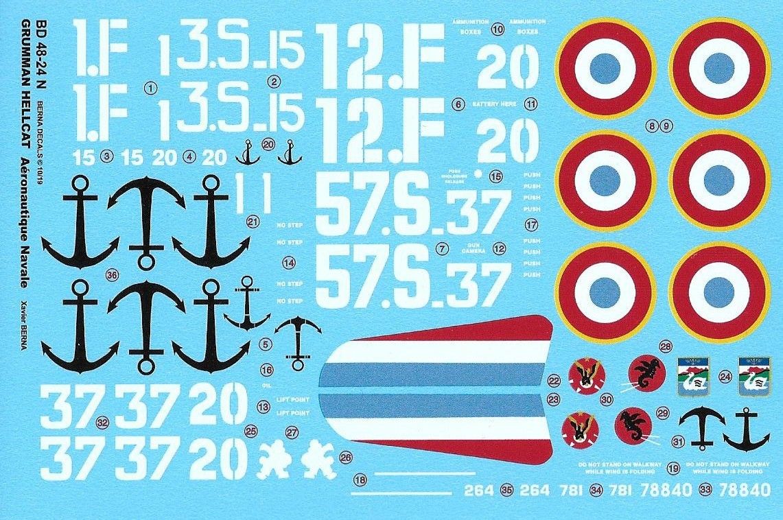  Berna Decals Décal Réimprimé! Grumman F6F-5 Hellcat (4) Flottille 1F 