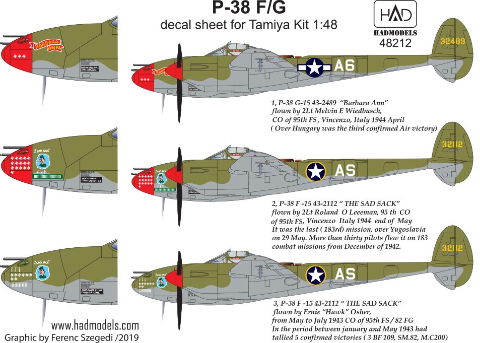  HAD Models Décal Lockheed P-38F / G Lightning pour le nouveau kit Tam