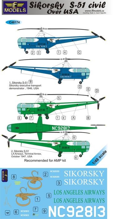  LF Models Décal Sikorsky S-51 civil sur USA- 1/48 - Accessoires