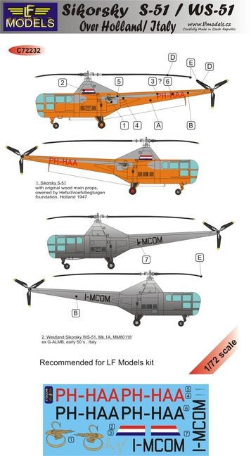  LF Models Décal Sikorsky S-51 / WS-51 sur Hollande / Italie-1/72 - Ac