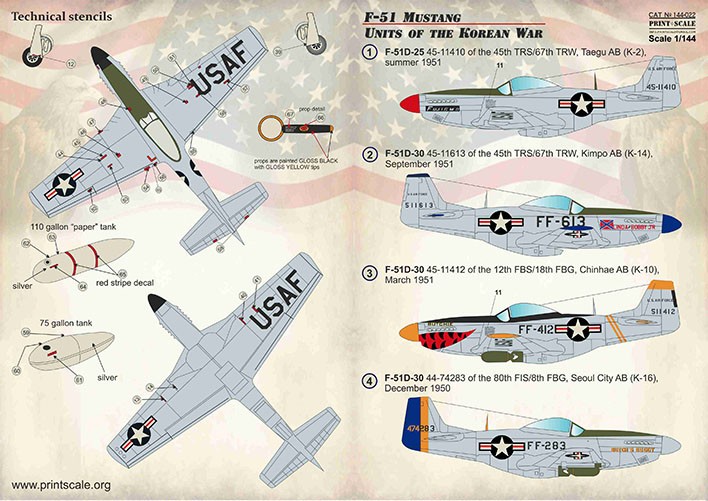  Print Scale Décal Mustang F-51 nord-américain. Unités de la guerre de