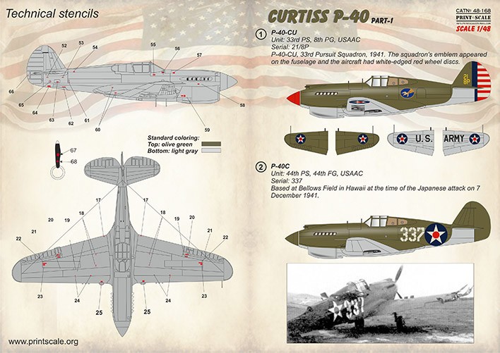  Print Scale Décal Curtiss P-40C, CU. Partie 1P-40-CU Unité: 33rd PS, 
