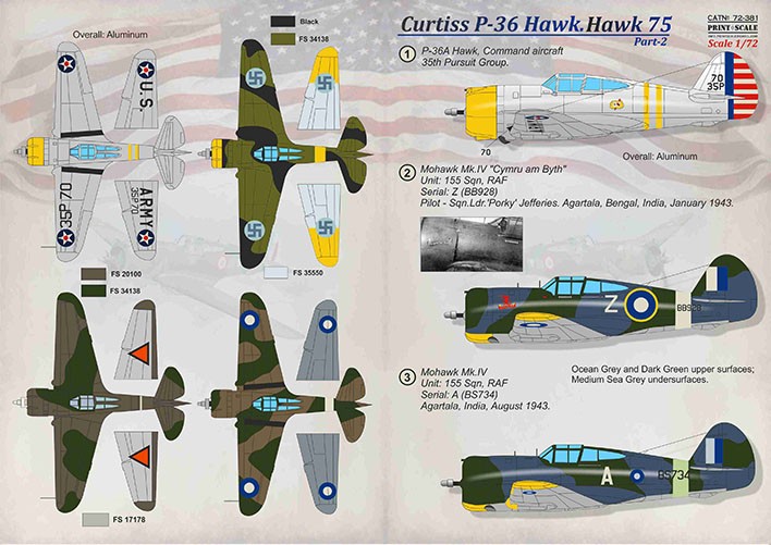  Print Scale Décal Curtiss P-36 Hawk. Hawk 751. P-36A Hawk, avion de c