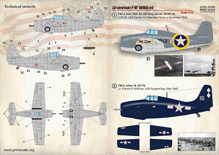  Print Scale Décal Gruman F4F Wildcat1. Unité F4F-4: VGF-29, série US 