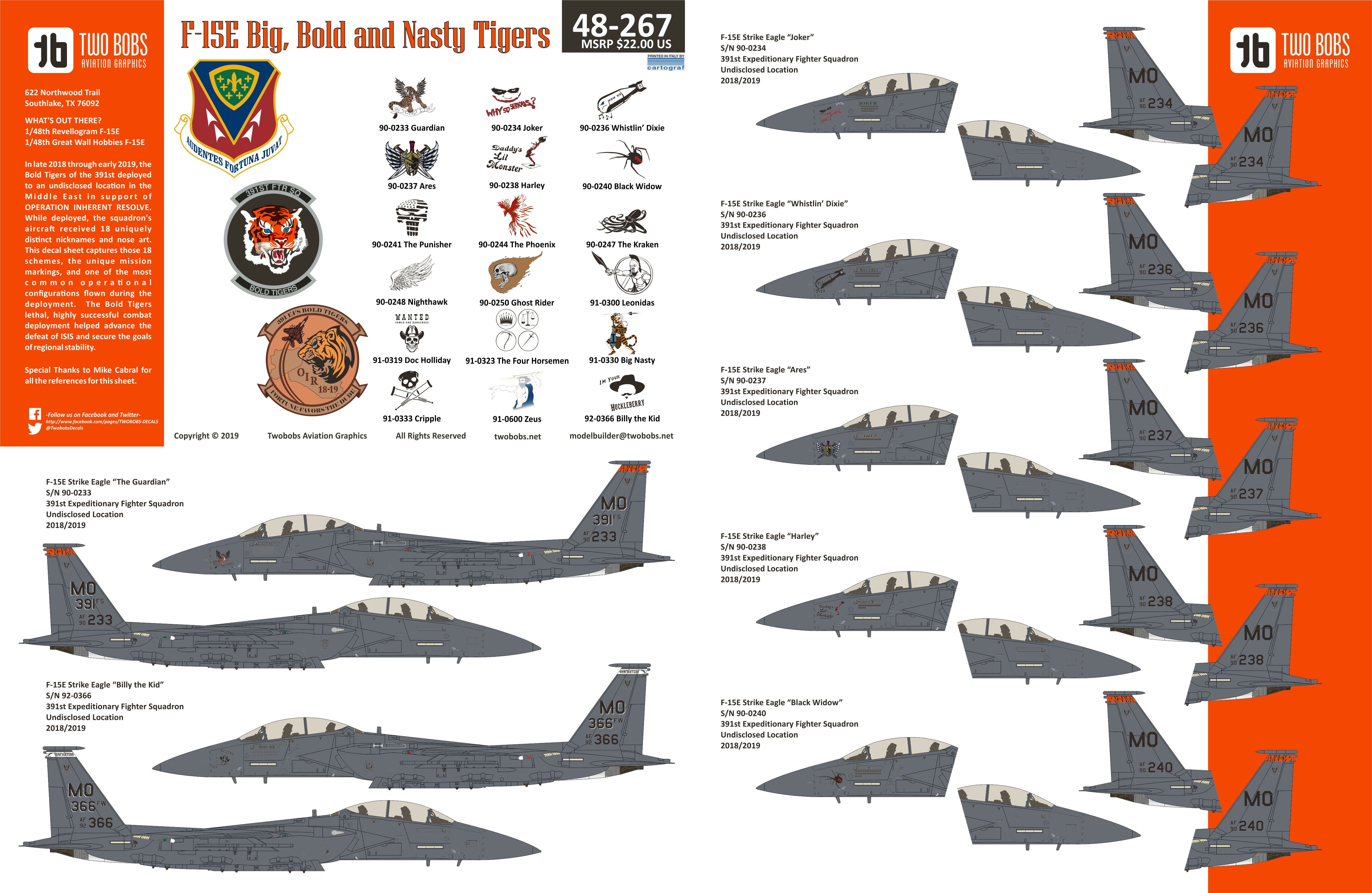 Two Bobs Décal McDonnell F-15E Strike Eagle Nose art des Tigers of Mo
