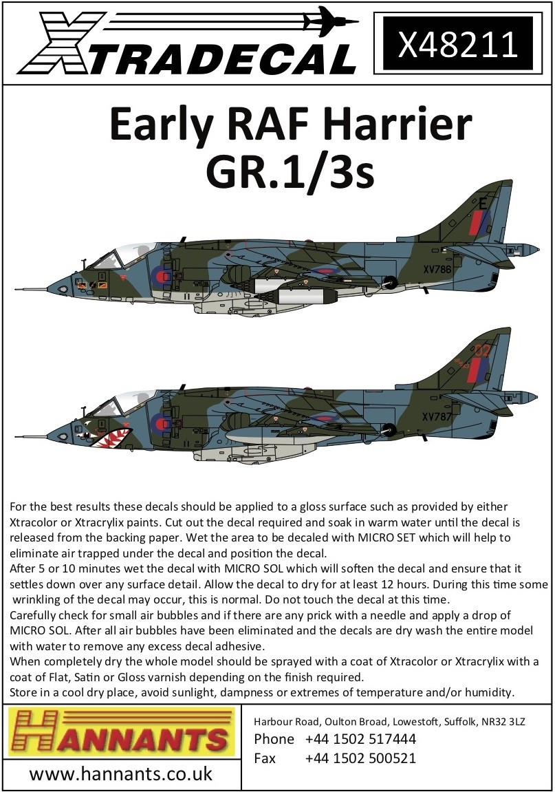  Xtradecal Décal Early RAF Harrier GR.1 / 3s (8) Hawker-Siddeley Harri