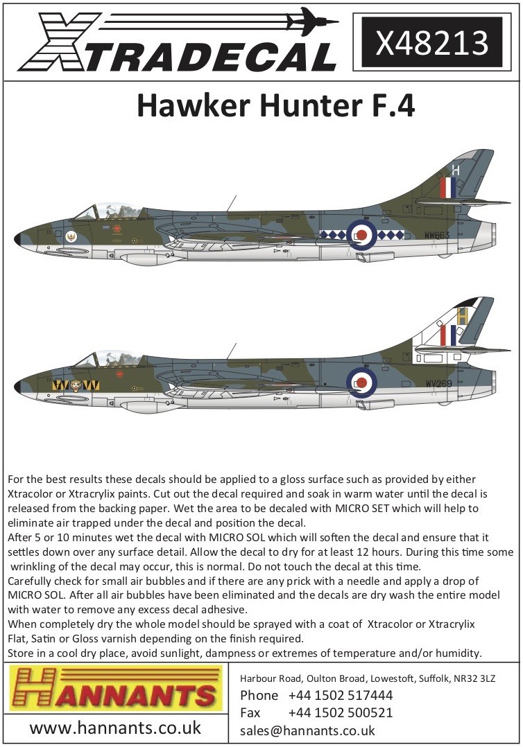  Xtradecal Décal Hawker Hunter F.4 (12) WV255, 'X' piloté par l'offici