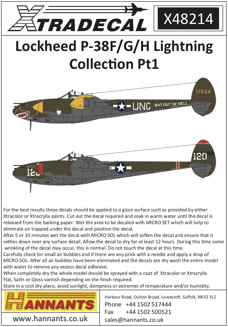  Xtradecal Décal Lockheed P-38F / G / H LightningCollection Pt.1 (8) P
