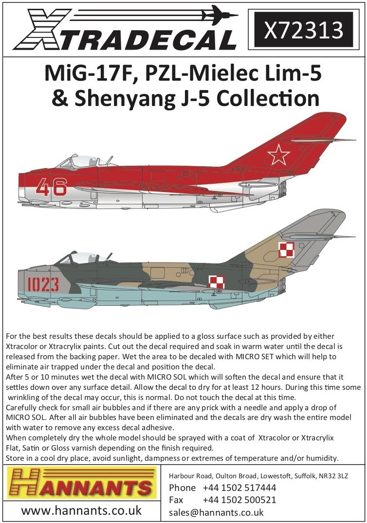  Xtradecal Décal Mikoyan MiG-17F, PZL-Mielec Lim-5 & Shenyang J-5 Coll