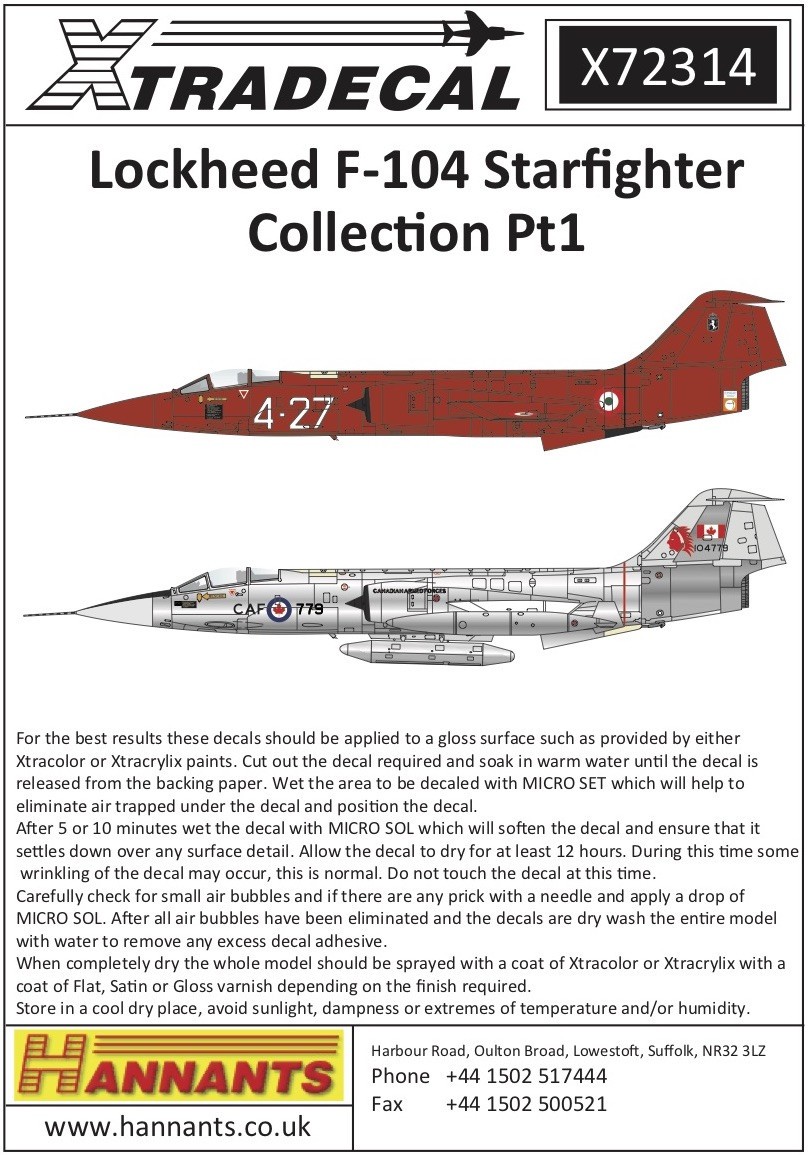  Xtradecal Décal Lockheed F-104 Starfighter Collection Pt1 (12) F-104G