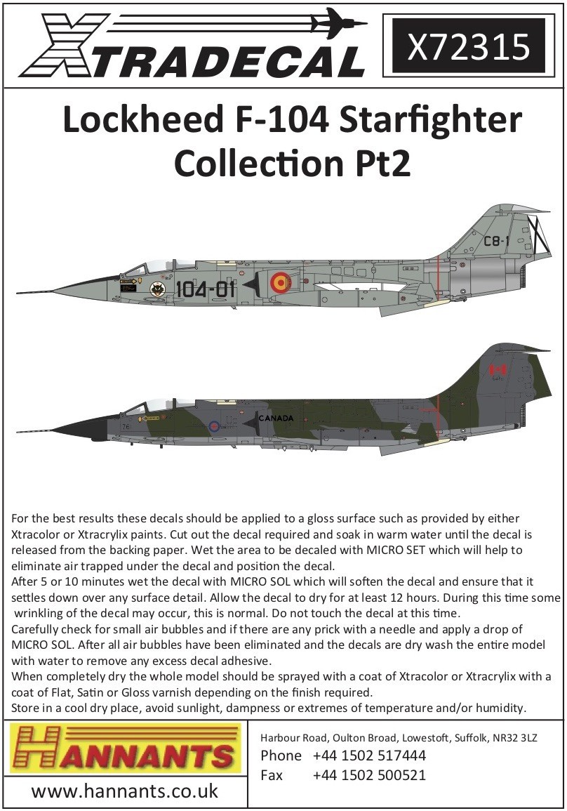  Xtradecal Décal Lockheed F-104 Starfighter Collection Pt2 (13) RF-104