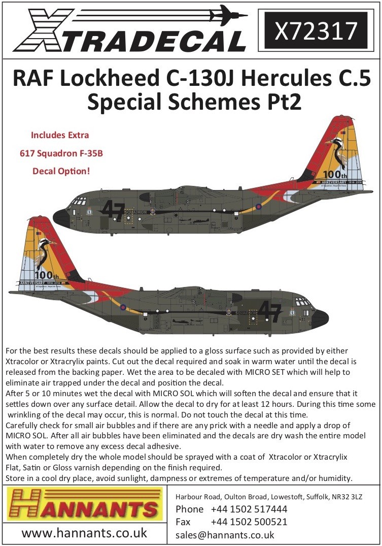  Xtradecal Décal RAF Lockheed C-130J Hercules C.5 Schémas spéciaux Pt2