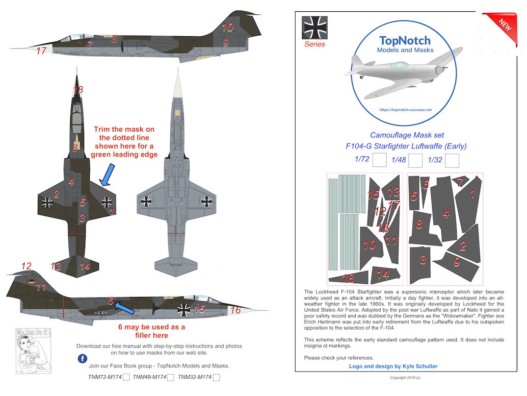  Top Notch Masque de peinture Lockheed F-104G Starfighter Luftwaffe ca