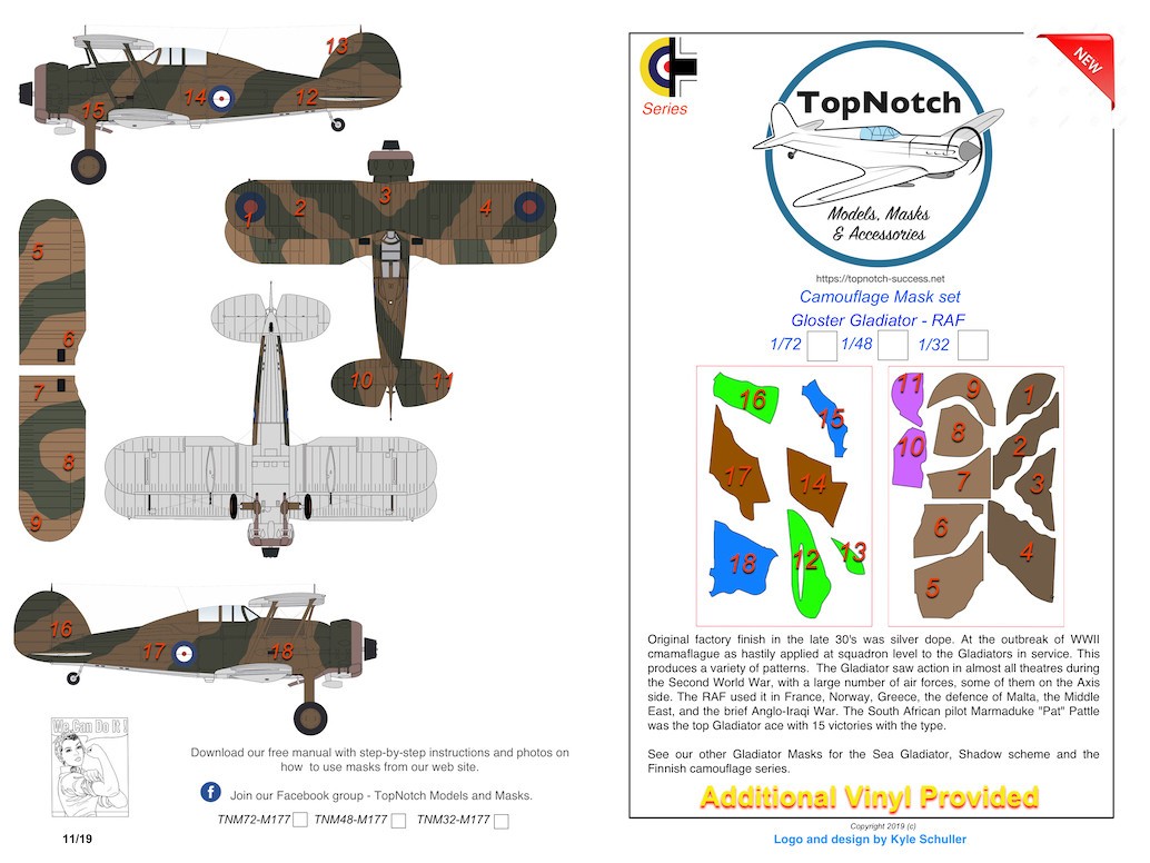  Top Notch Masque de peinture Gloster Gladiator Mk.I / Mk.II RAF Day s