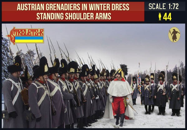 Figurines Strelets Grenadiers autrichiens en robe d'hiver debout bras 