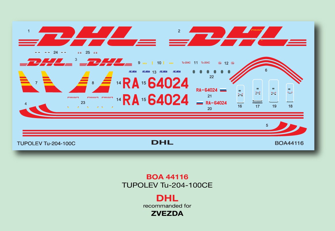  Boa Decals Décal Tupolev Tu-204-100C DHL (conçu pour être utilisé ave