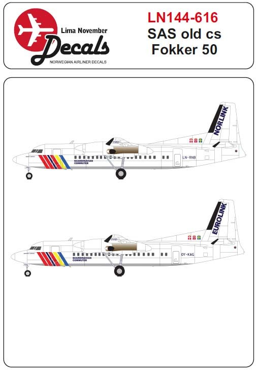  Lima November Décal Ancienne palette de couleurs SAS Fokker 50-1/144 