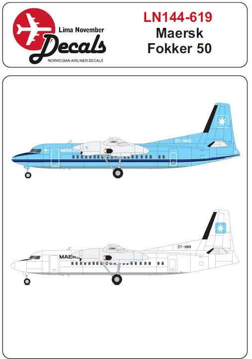  Lima November Décal Jeu de couleurs Maersk Fokker 50-1/144 - Accessoi