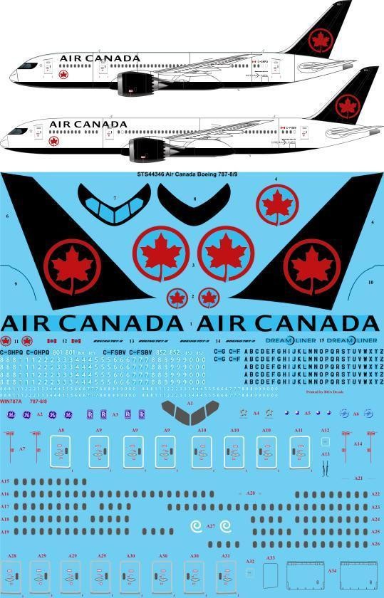  26 Decals Décal Boeing 787-8 / 9 d'Air Canada 2018-1/144 - Accessoire
