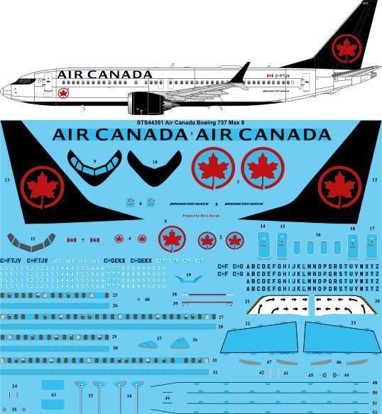  26 Decals Décal Boeing 737 Max8 d'Air Canada 2018-1/144 - Accessoires