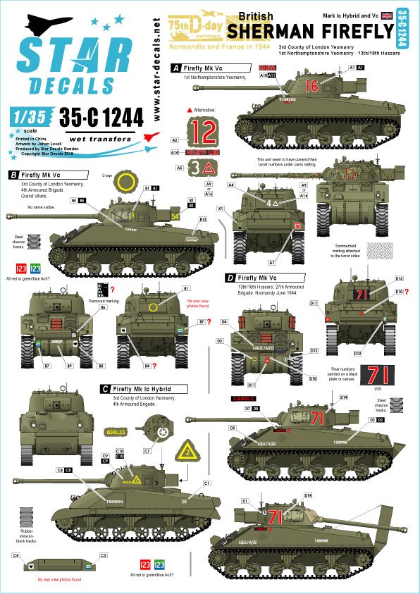  Star Decals Sherman britannique Firefly.75th D-Day Special. Firefly M