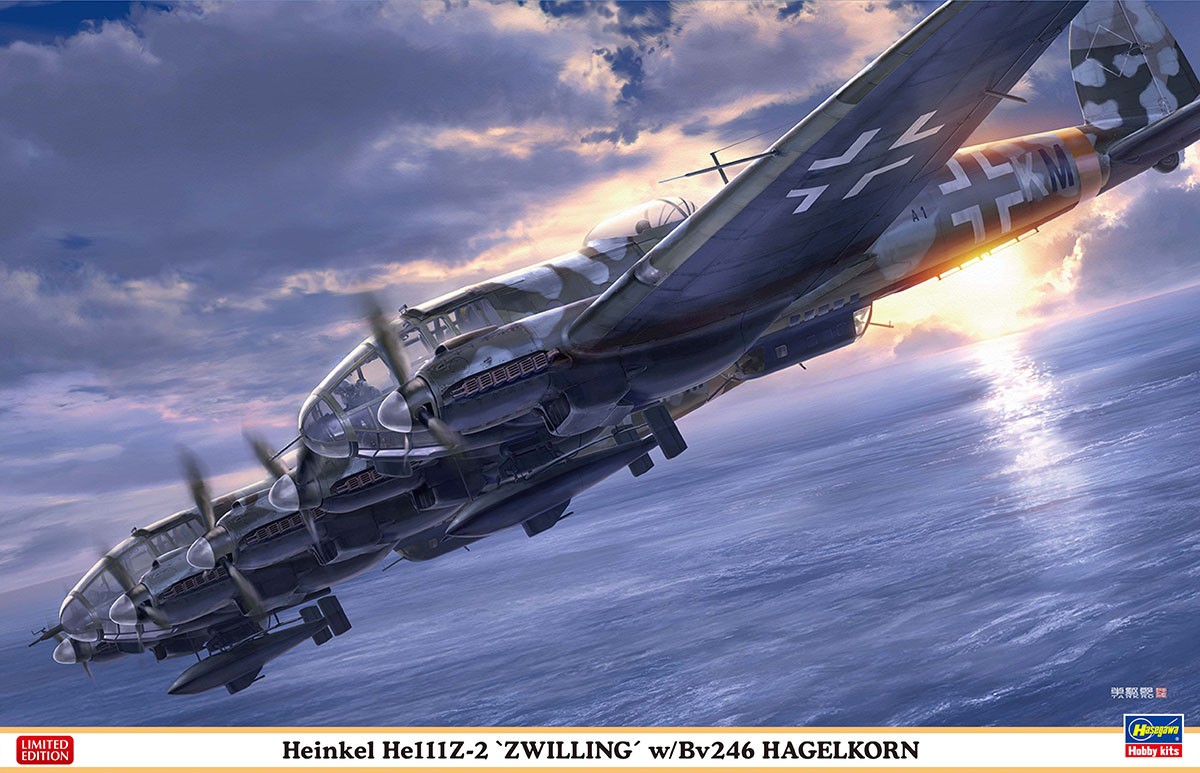 Maquette Hasegawa Heinkel He-111Z-2 Zwilling avec Bv-246 HAGELKORN-1/7
