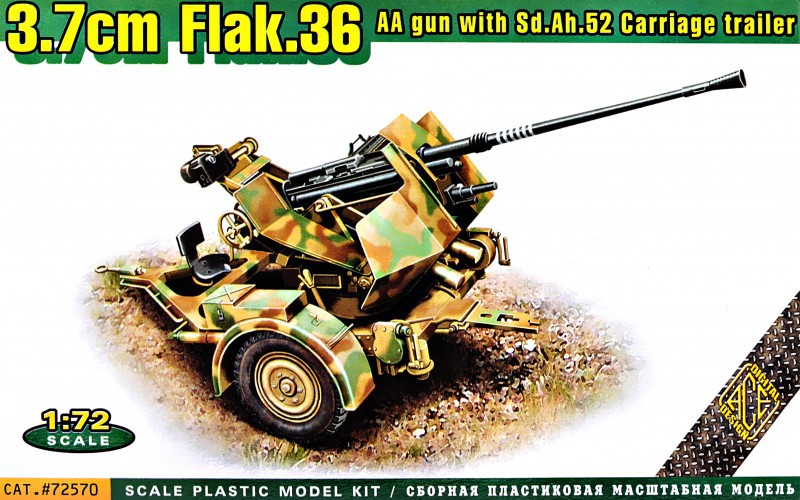 Maquette Ace Flak.36 3.7cm. Pistolet AA avec remorque chariot Sd.Ah.52