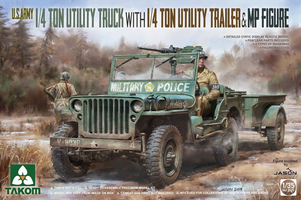 Maquette Takom Camion utilitaire & frac14; ton US Army avec remorque u