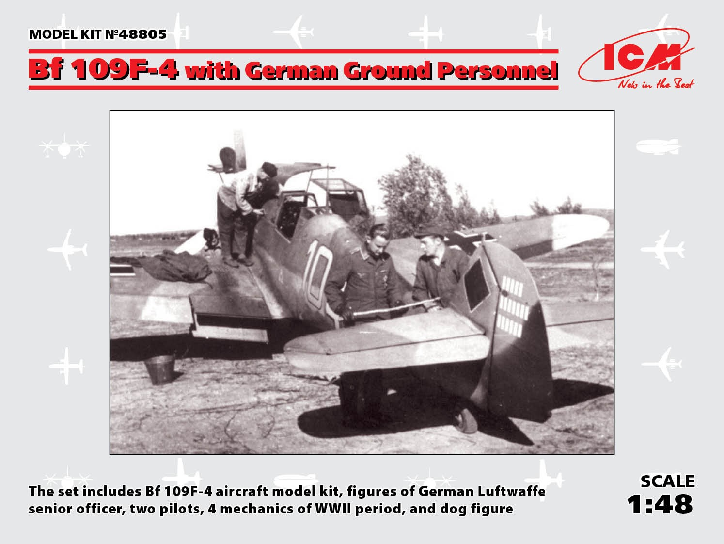 Maquette ICM Messerschmitt Bf-109F-4 avec le personnel au sol allemand