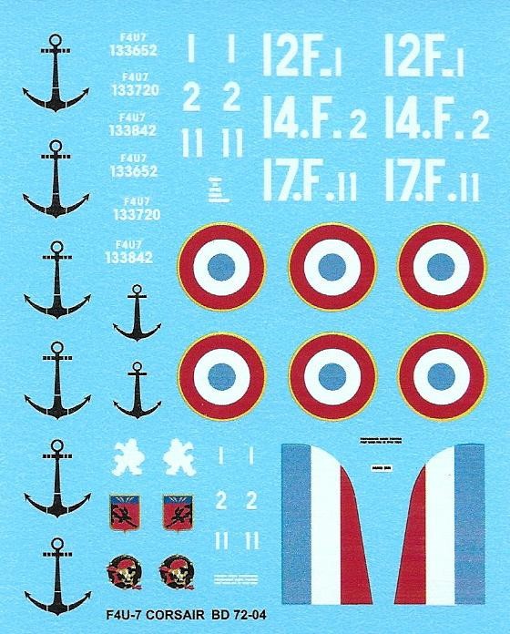  Berna Decals Décal Re-printed! Vought F4U-7 Corsair (3) Flottille 12F