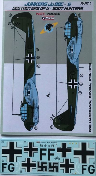  Kora Décal Junkers Ju-88C-6 Destructeur de la chasse U-Boot. Pt.-1/72