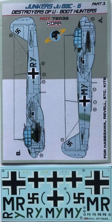  Kora Décal Junkers Ju-88C-6 Destructeur de U-Boot hunter Pt.3-1/72 - 
