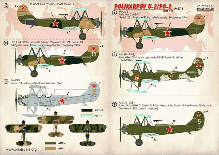  Print Scale Décal Polikarpov U-2 / Po-2 Partie 21. Po-2VS. Unité: 9t