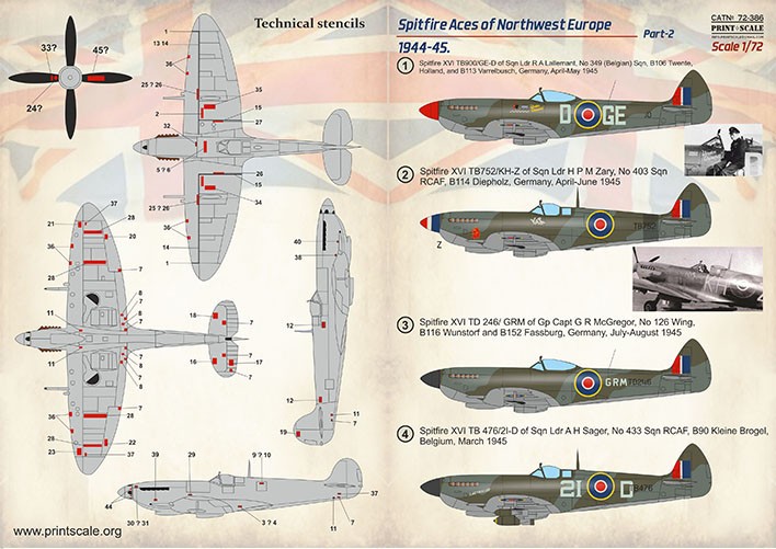  Print Scale Décal Supermarine Spitfire Aces of Northwest Europe 1944-