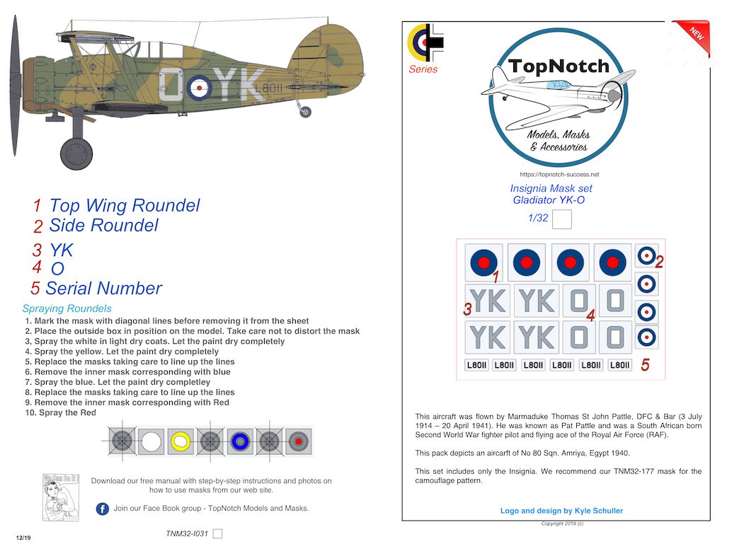  Top Notch Insigne Gloster Gladiator Mk.I YK-O (conçu pour être utilis