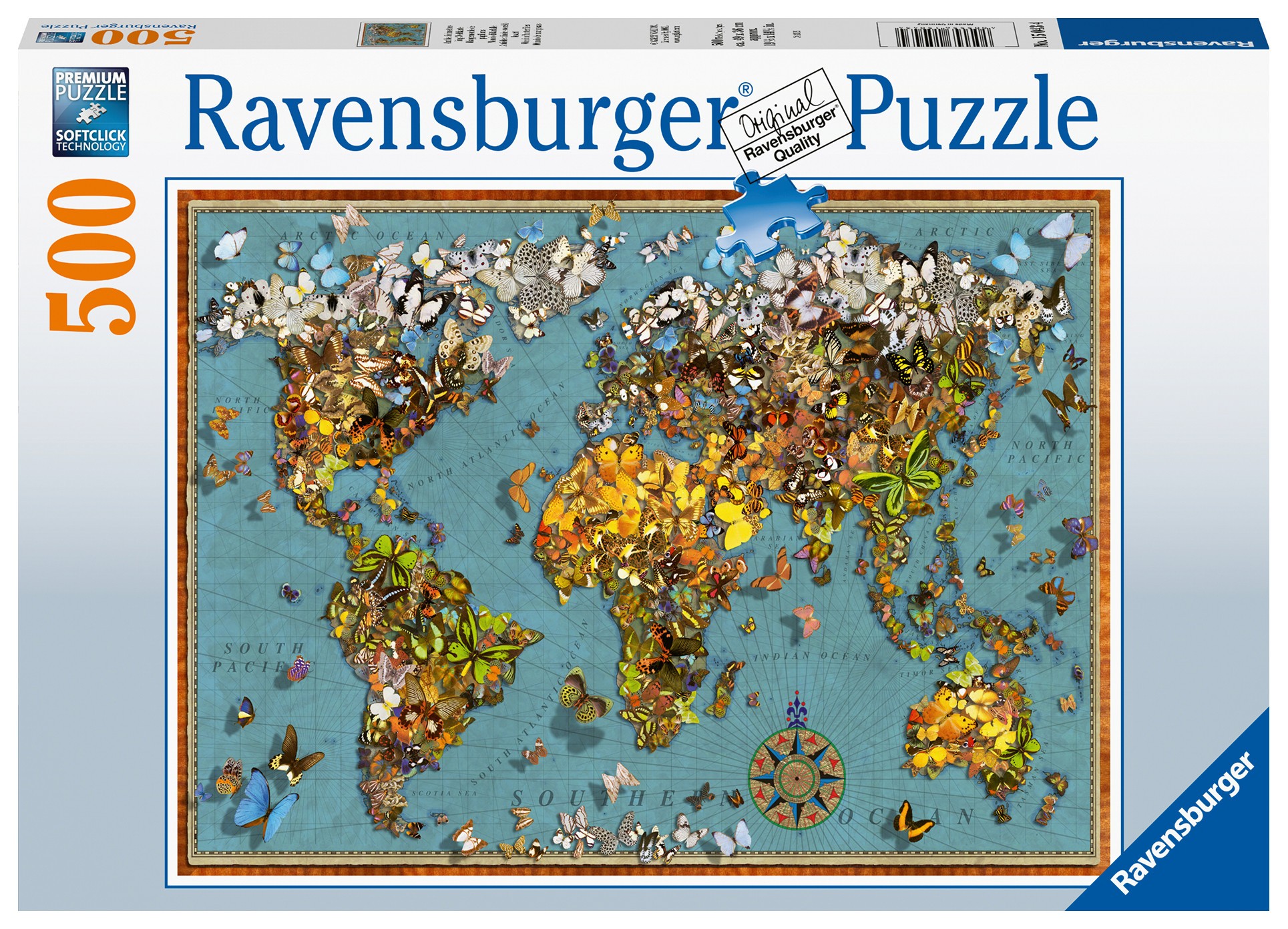  Ravensburger Puzzle 500 p - Mappemonde de papillons- - Puzzle
