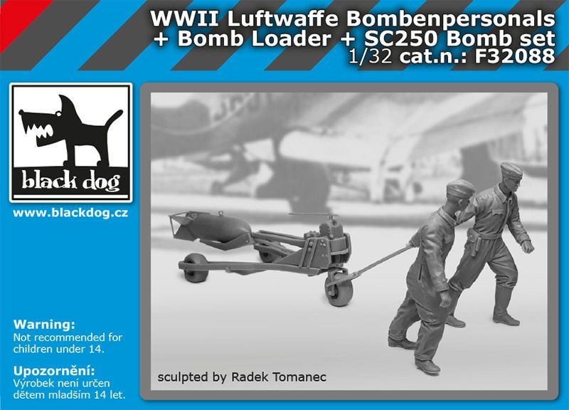  Black Dog Luftwaffe WWII personnel + chargeur de bombes + bombe SC250