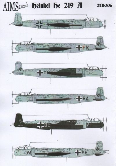  Aims Décal Heinkel He-219A (7) G9 + DH Staffel I / NJG 1 Paderborn 19